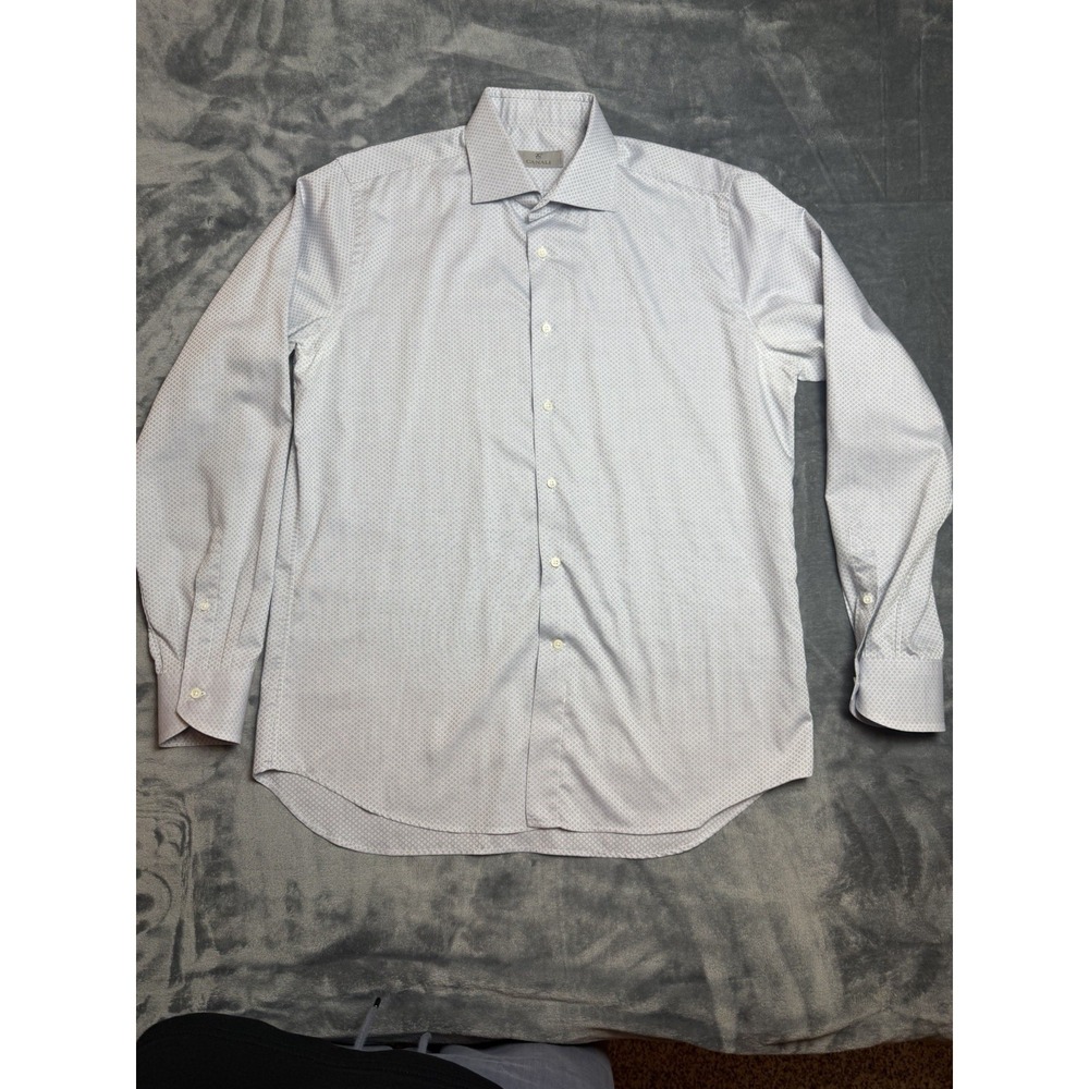 Canali Blue Textured Micro Print Luxury Dress Shirt Men's 16.5‎ 42 Large Italy